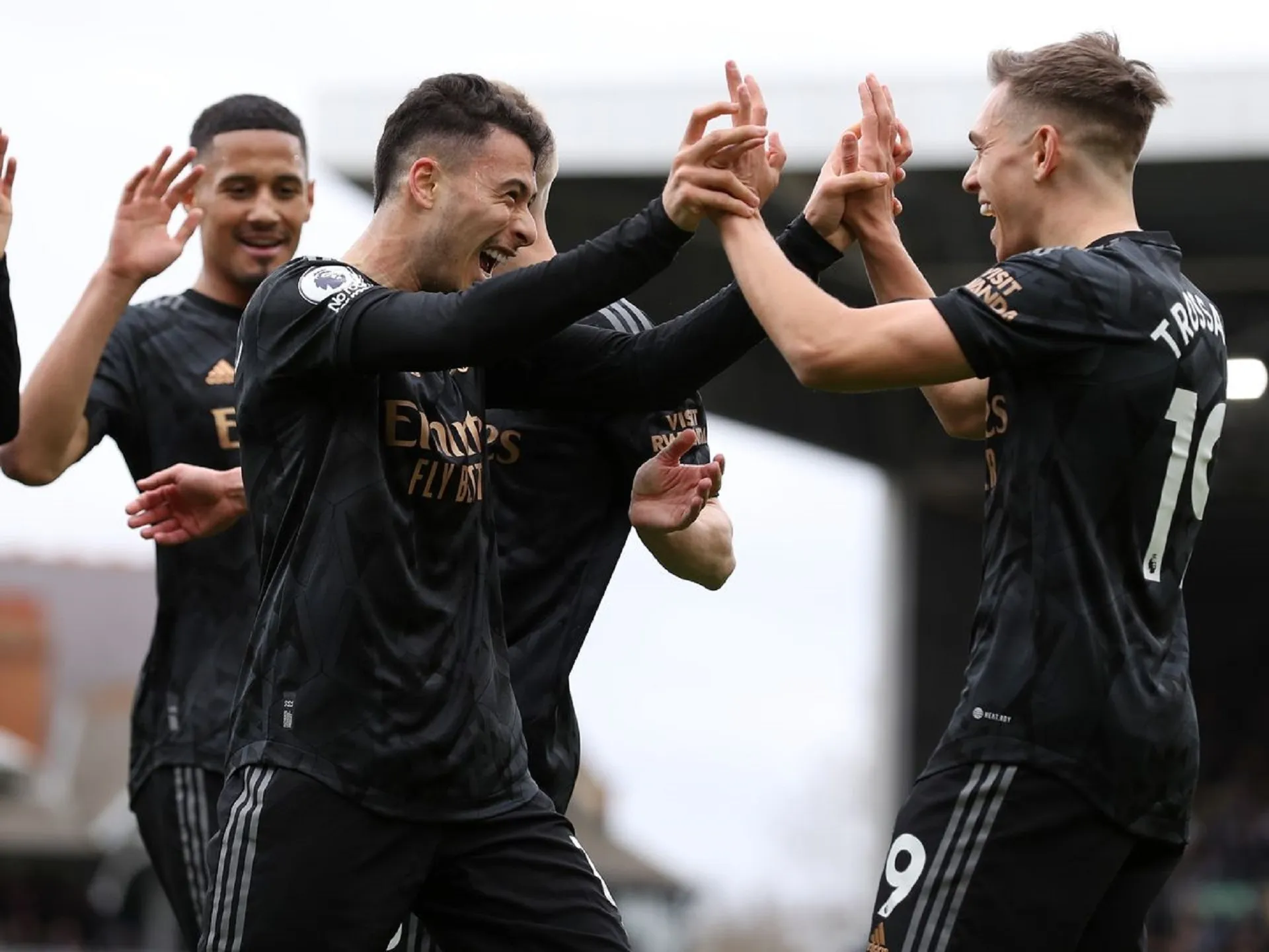 Fulham v Arsenal - Craven Cottage, London, Britain - March 12, 2023 Arsenal's Gabriel scores their first goal REUTERS/David Klein