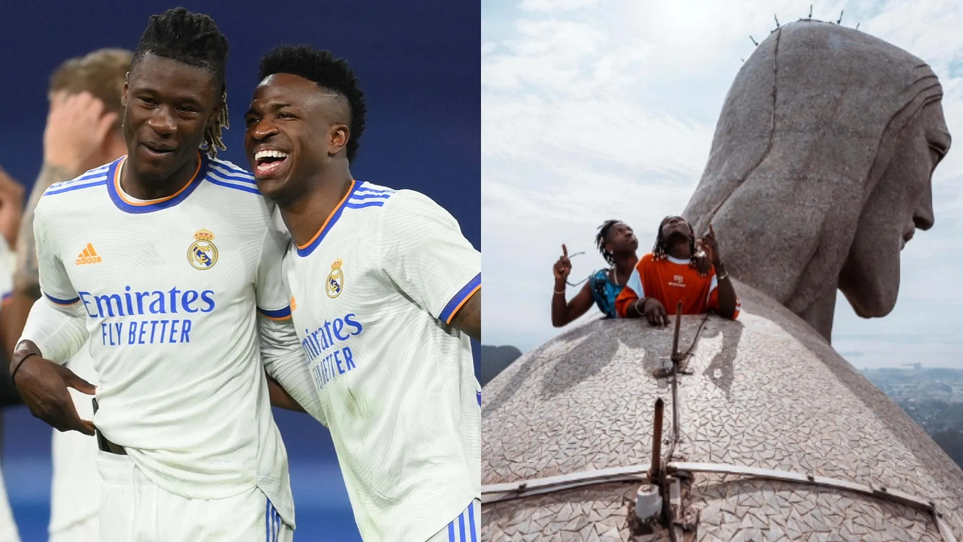 WATCH: Don't look down! Real Madrid team-mates Vinicius Junior & Eduardo Camavinga fearlessly sing next to Christ the Redeemer statue - 700 metres above Rio de Janeiro