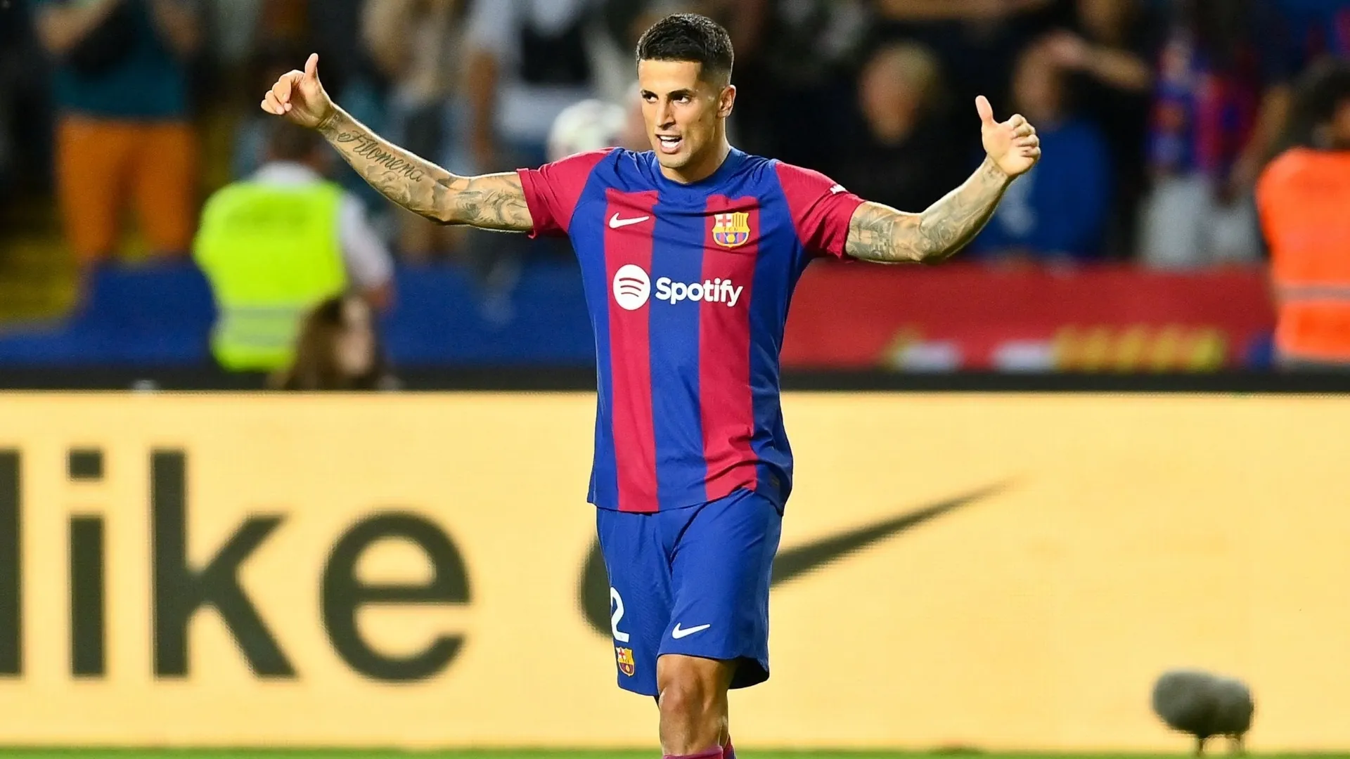 WATCH: Joao Cancelo's wild knee-slide celebration as he scores Barcelona's third goal in just eight minutes to complete remontada-esque comeback vs Celta Vigo